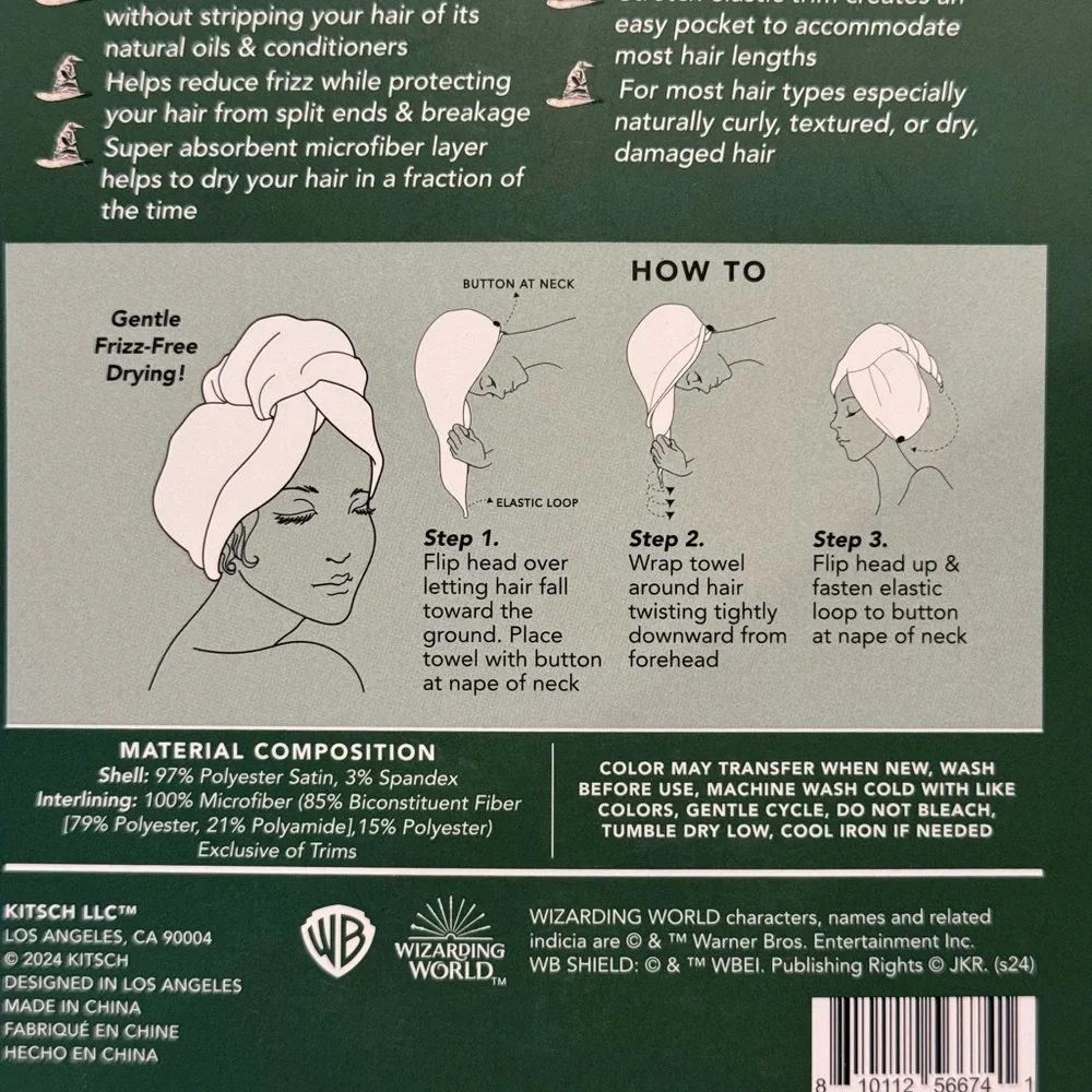 Harry Potter Kitsch Slytherin Satin Hair Towel Turban Y2K Dark Academia New NIB!